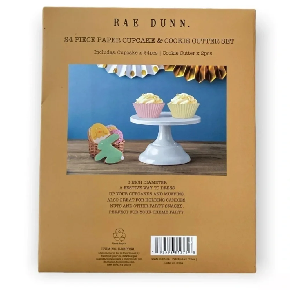 Rae Dunn Easter 24 Piece Paper Cupcake Liners & 2 Cookie Cutters Bunny Chick